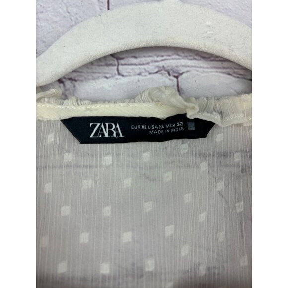 Zara Womens Romantic Textured Polka Dot Ruffle Blouse Size XL - Picture 5 of 9